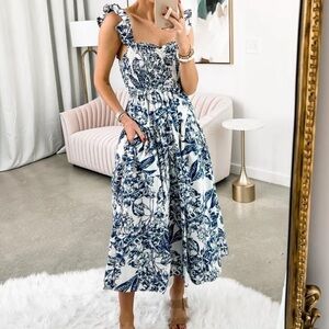 Abercrombie Ruffle Strap Smocked Midi Dress